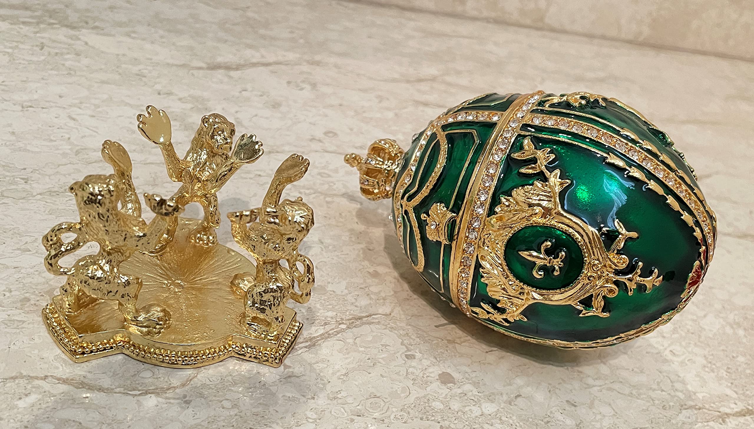 Large Emerald Green Fabrergé Egg 24KGOLD Collectors Egg Russian